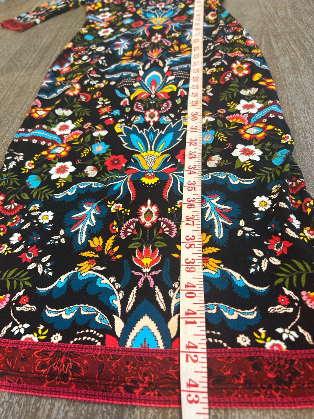 Alice + Olivia Black Midi Dress with Multicolor Floral Embroidery and Red Trim - Picture 3 of 8